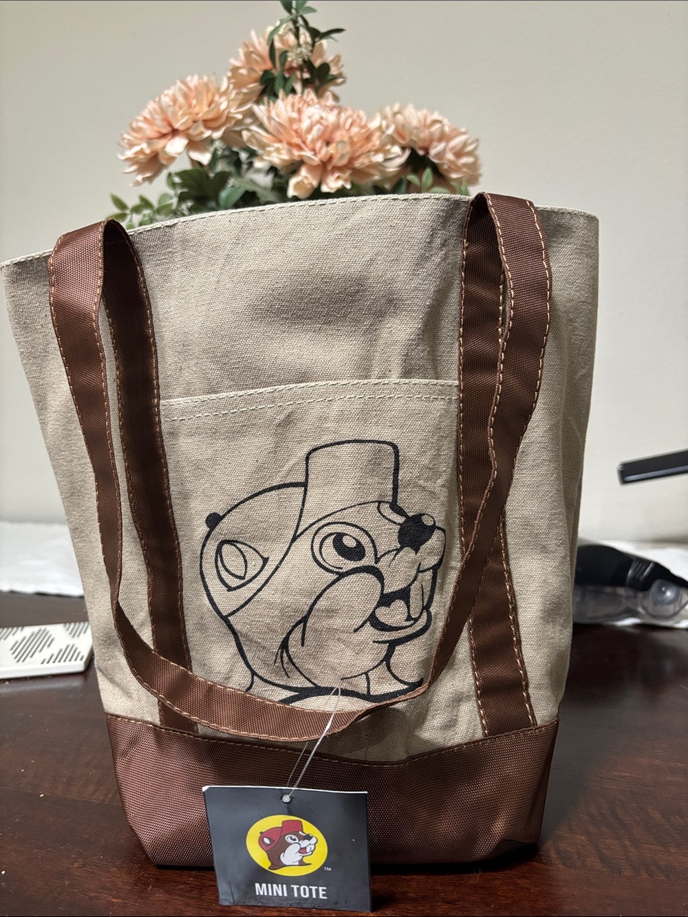 Mini Tote Bag with Cartoon Character - Beige & Brown